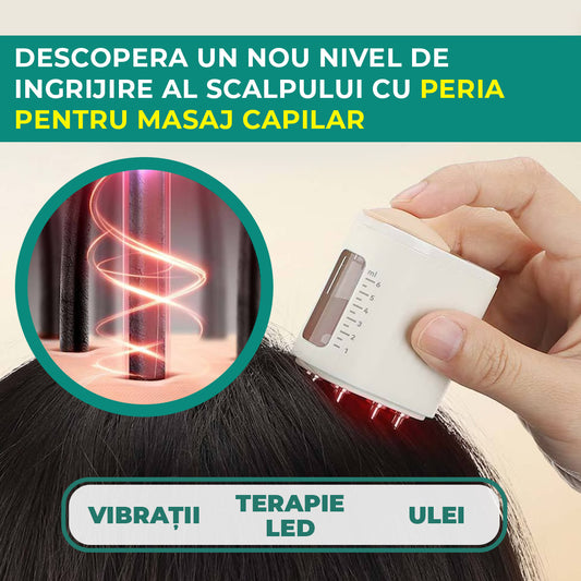 Dispozitiv masaj capilar, cu dozator si aplicator pentru uleiuri esentiale si tratamente capilare